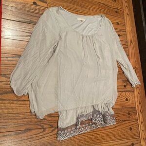 Elegant Gray Women's Top with Lace Trim